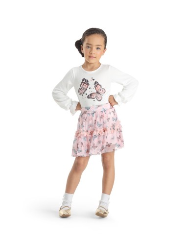 Saia com Sorts Interno em Suede e Tule Estampado