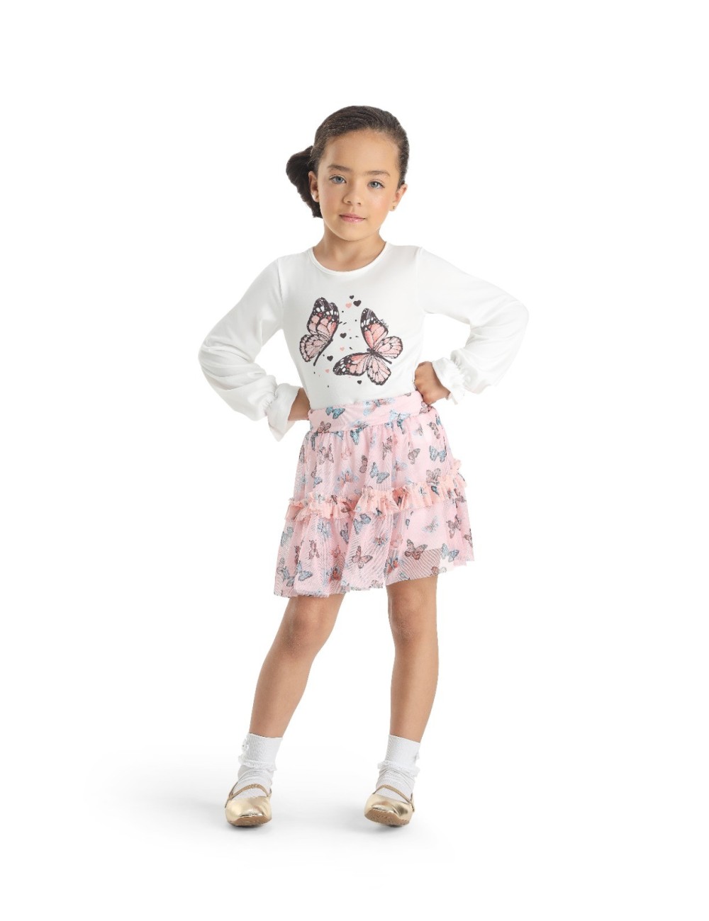 Saia com Sorts Interno em Suede e Tule Estampado