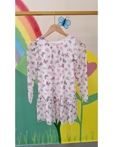 Vestido Infantil em Crepe Rosa Claro com Tule Branco Estampado de Flores