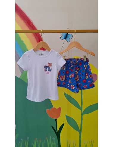Conjunto Infantil com Blusa Canelada e Shorts em Molecotton Estampado