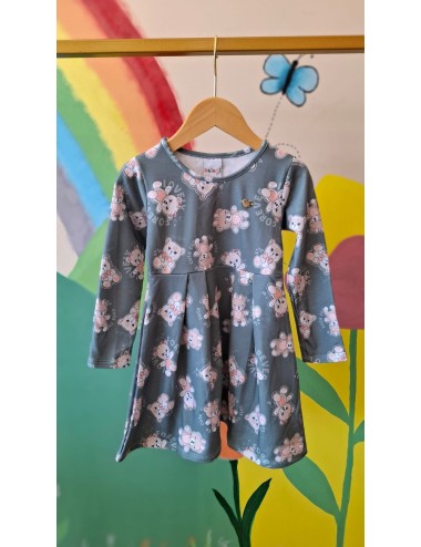Vestido Manga Longa Verde Estampada Felpado