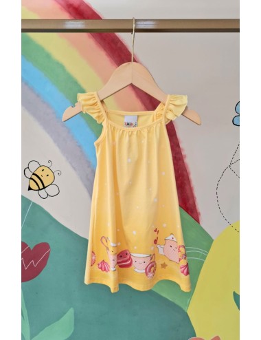 Vestido Infantil com Estampa de Doces e Alças com Babados
