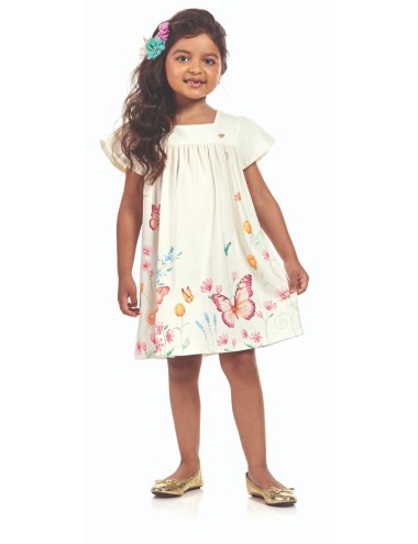 Vestido Infantil Azul Claro com Borboletas e Flores