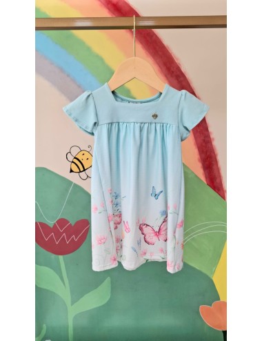 Vestido Infantil Azul Claro com Borboletas e Flores