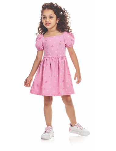 Vestido Infantil com Estampa Floral e Manga Bufante