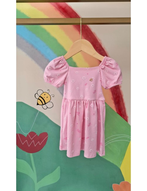Vestido Infantil com Estampa Floral e Manga Bufante