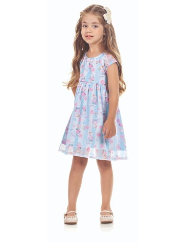 Vestido Infantil com Estampa de Ursinhos e Borboletas