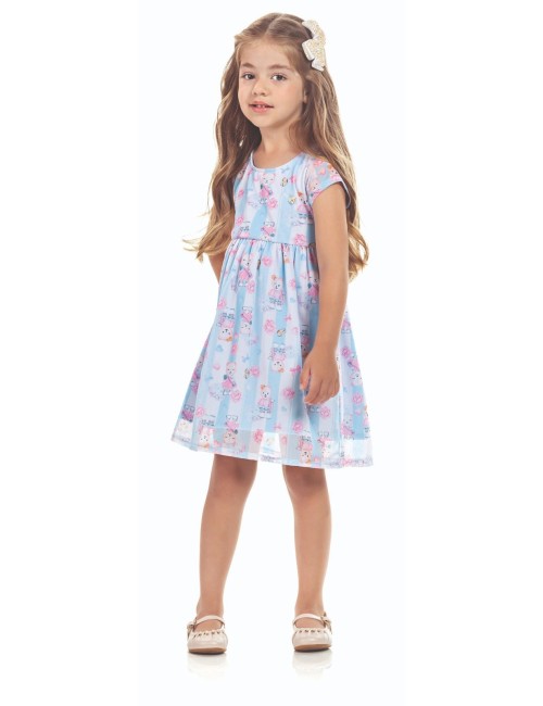 Vestido Infantil com Estampa de Ursinhos e Borboletas