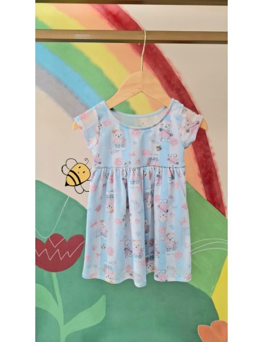 Vestido Infantil com Estampa de Ursinhos e Borboletas