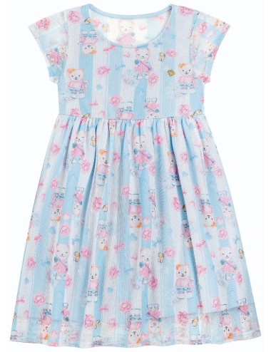 Vestido Infantil com Estampa de Ursinhos e Borboletas
