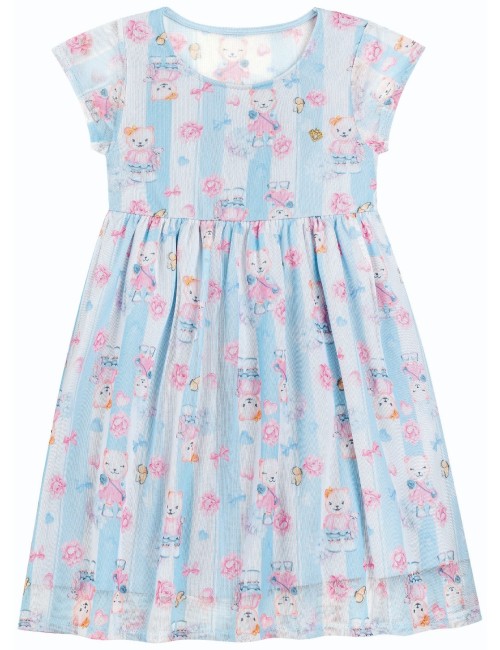 Vestido Infantil com Estampa de Ursinhos e Borboletas