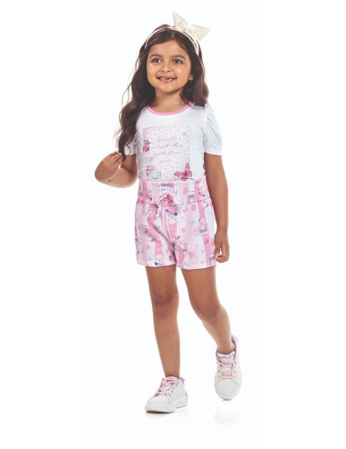 Conjunto Infantil Feminino de Verão com Blusa Estampada e Short Decorado