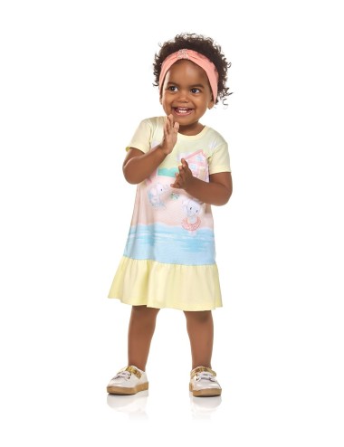 Vestido Infantil com Estampa de Praia e Babado