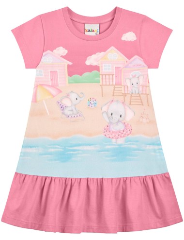 Vestido Infantil com Estampa de Praia e Babado