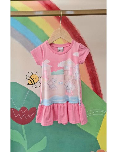 Vestido Infantil com Estampa de Praia e Babado