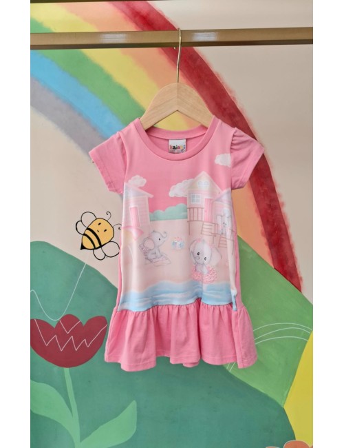 Vestido Infantil com Estampa de Praia e Babado