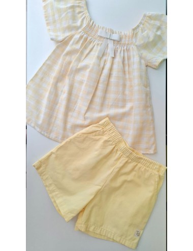 Conjunto Infantil Feminino Xadrez com Laço