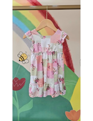 Vestido Infantil Floral Patchwork com Babados
