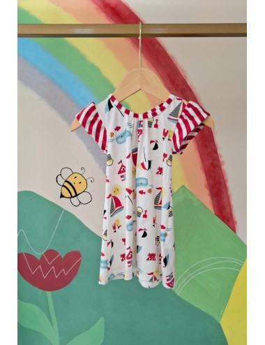 Vestido Infantil Estampado com Mangas Listradas