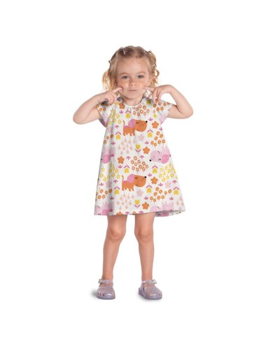 Vestido Infantil Estampado com Animais e Flores