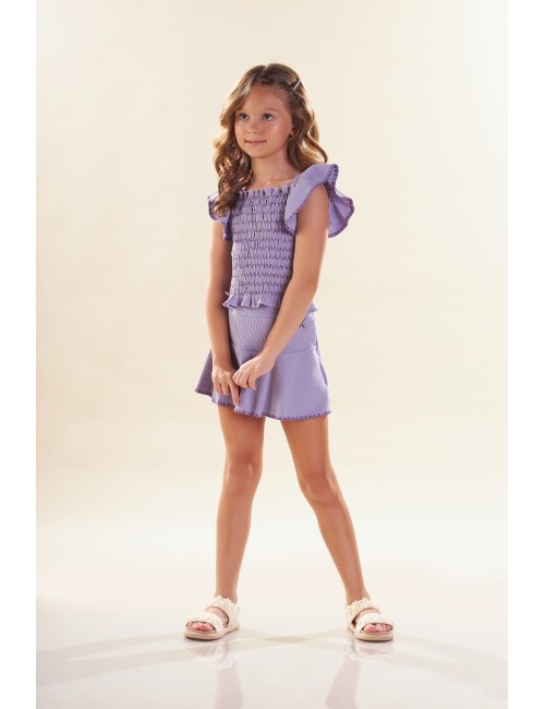 Conjunto Infantil Lilás com Blusa e Saia