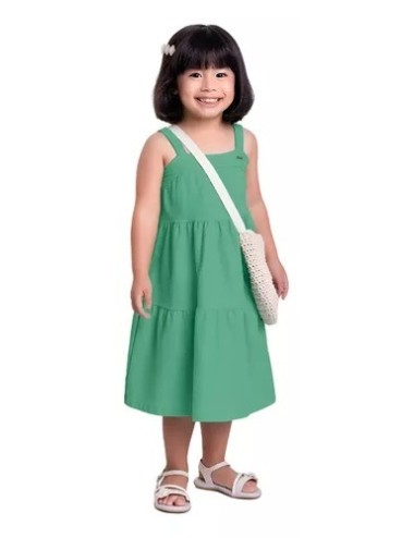 Vestido Infantil Laranja com Alças Largas e Saia em Camadas