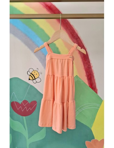 Vestido Infantil Laranja com Alças Largas e Saia em Camadas