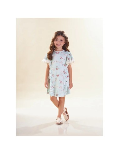 Vestido Infantil Floral com Mangas de Babado