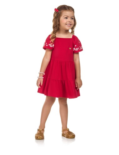 Vestido Encanto Vermelho – Detalhes Florais de Sonho
