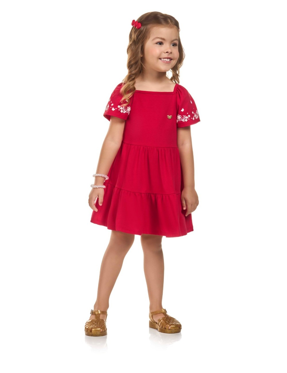 Vestido Encanto Vermelho – Detalhes Florais de Sonho