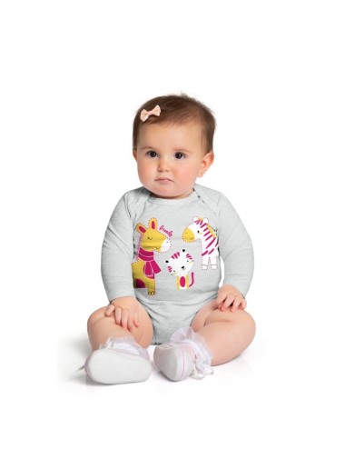 Body Infantil Estampa Animais – Conforto e Fofura 🦒🐱🦓