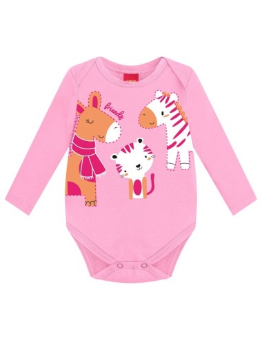 Body Infantil Estampa Animais – Conforto e Fofura 🦒🐱🦓