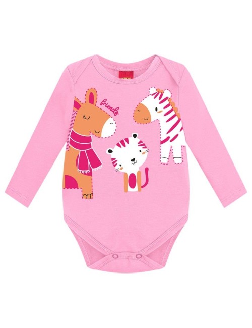 Body Infantil Estampa Animais – Conforto e Fofura 🦒🐱🦓