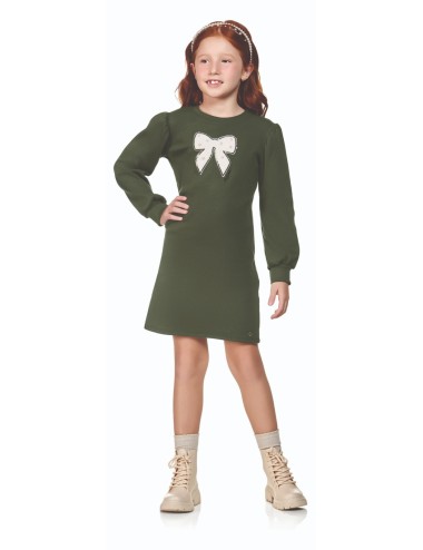 Vestido Infantil Verde com Detalhe de Laço com Pérolas