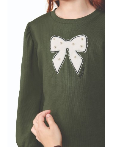 Vestido Infantil Verde com Detalhe de Laço com Pérolas