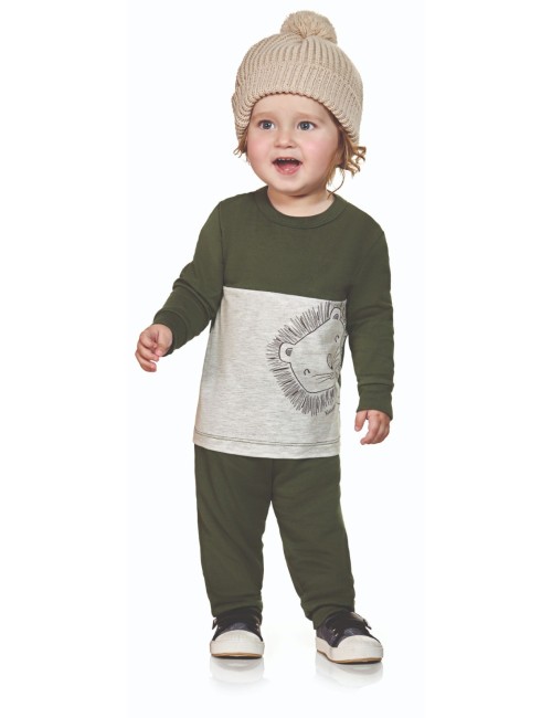 Conjunto Infantil Menino Leãozinho Verde com Punho