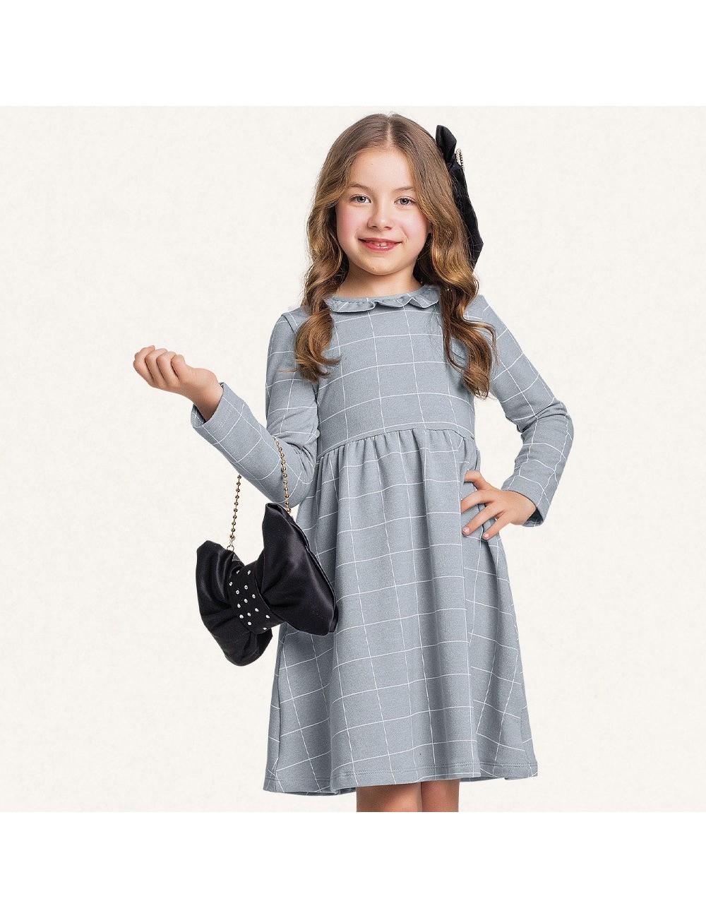 👗✨ Vestido Infantil Xadrez com Gola Babado ✨👗