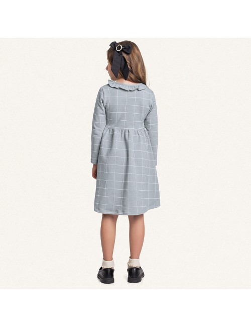 👗✨ Vestido Infantil Xadrez com Gola Babado ✨👗