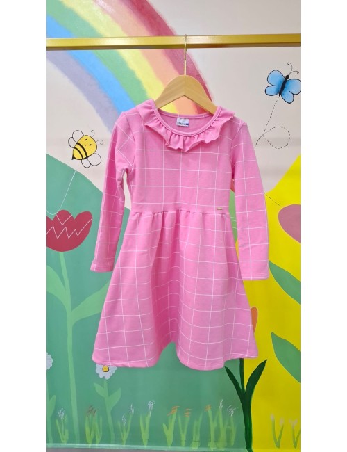 👗✨ Vestido Infantil Xadrez com Gola Babado ✨👗