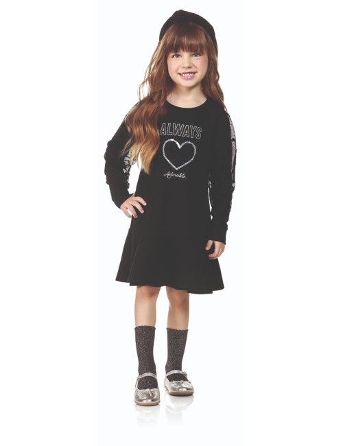 🖤✨ Vestido Infantil Preto com Manga em Tule – Always Adorable