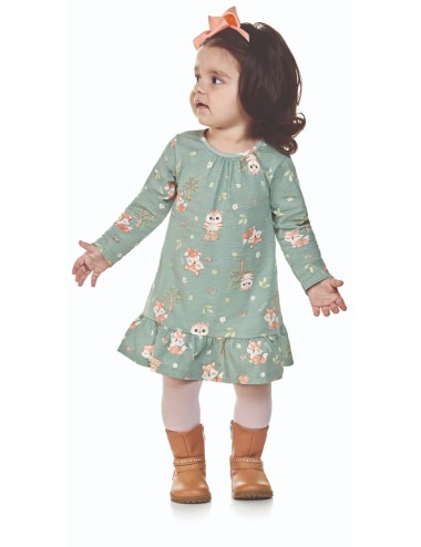 Vestido Manga Longa Estampada - Raposinha