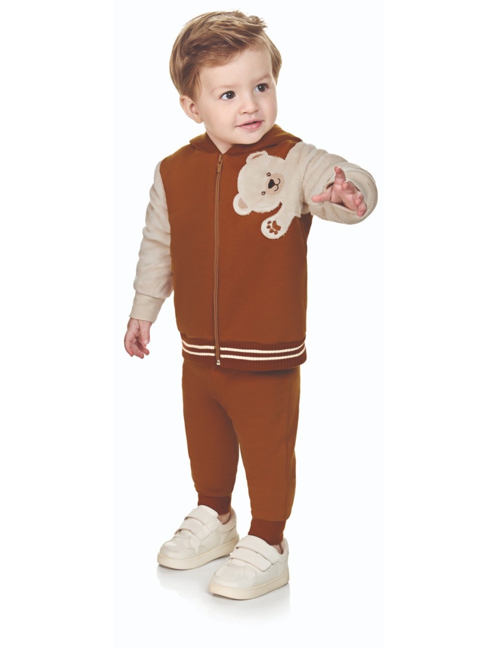 Conjunto de Moletom Infantil com Estampa de Urso em Alto Felpada