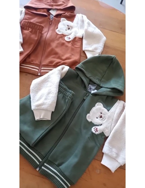 Conjunto de Moletom Infantil com Estampa de Urso em Alto Felpada