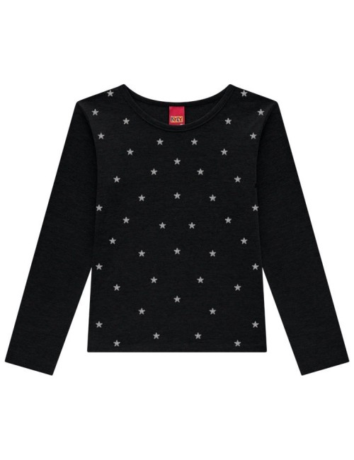 Blusa Infantil de Manga Longa com Estrelas em Alto Relevo