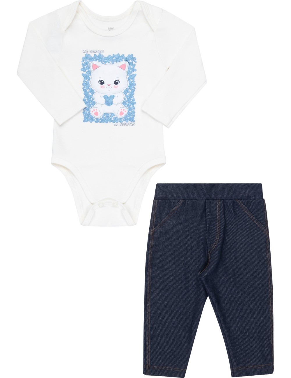 Conjunto Infantil Body com Estampa de Gatinho e Calça Cotton Jeans