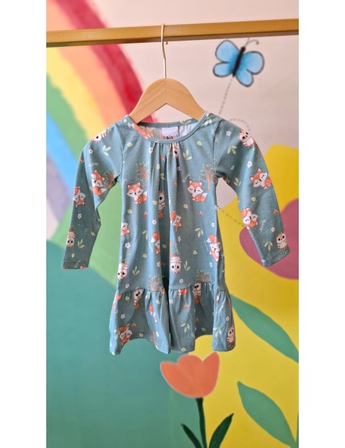 Vestido Manga Longa Estampada - Raposinha