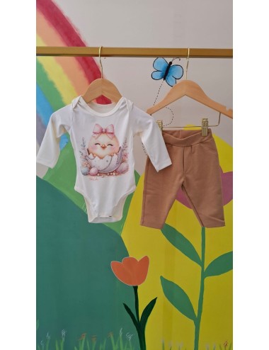 Conjunto Infantil Body em Suede e Calça em Molecotton