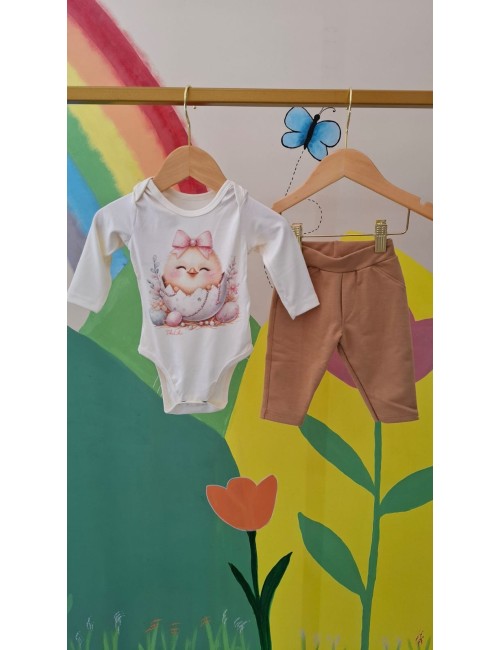 Conjunto Infantil Body em Suede e Calça em Molecotton