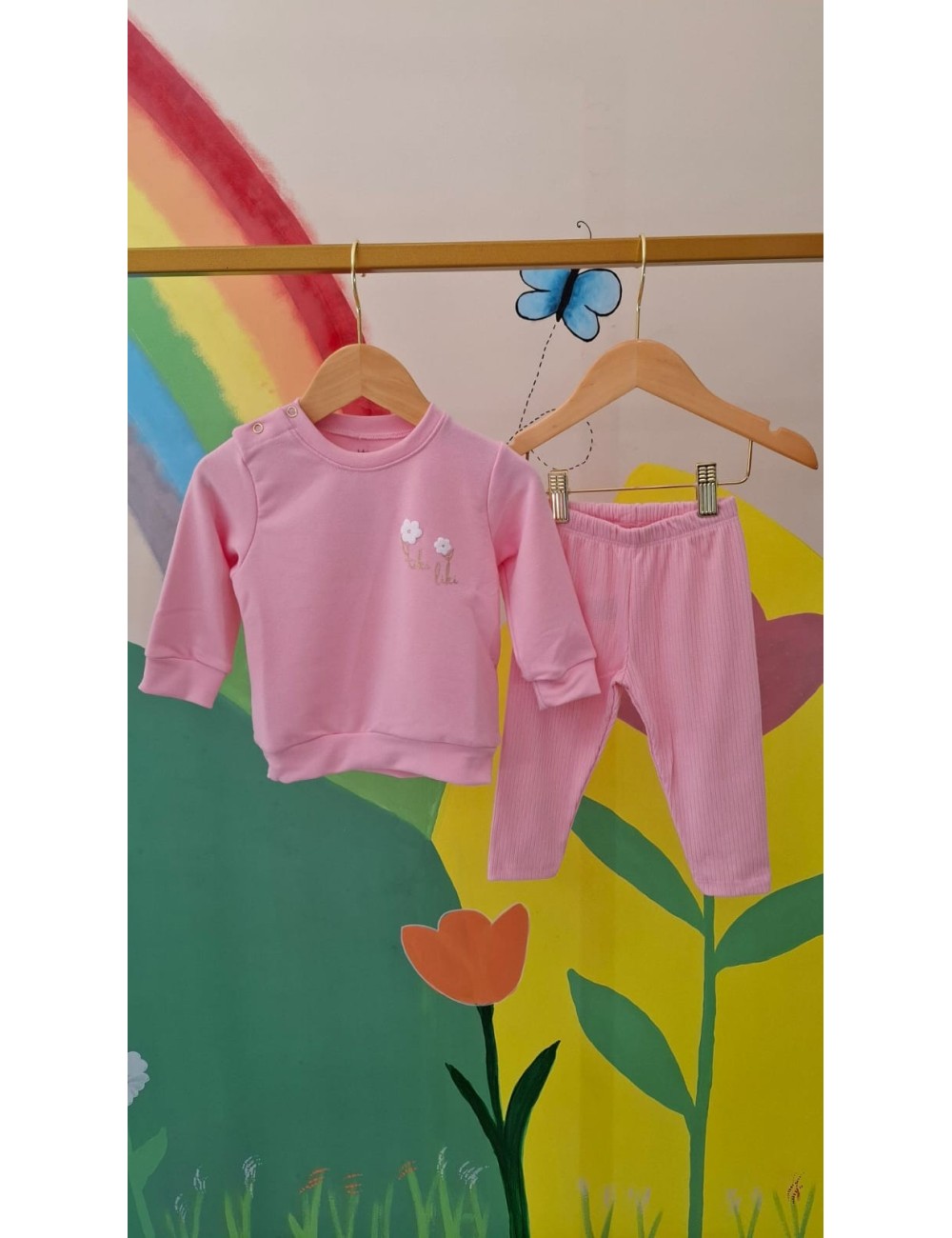 Conjunto Infantil Casaco Molecotton e Calça Canelada com Flozinha