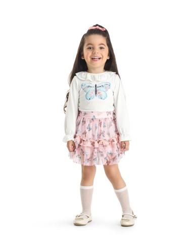 Saia com Sorts Interno em Suede e Tule Estampado